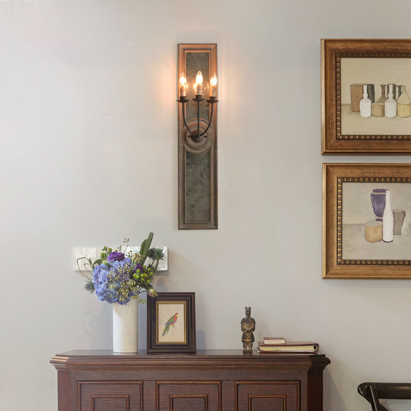 Wooden Long Frame Candelabra 3-Light Wall Sconce Lamp