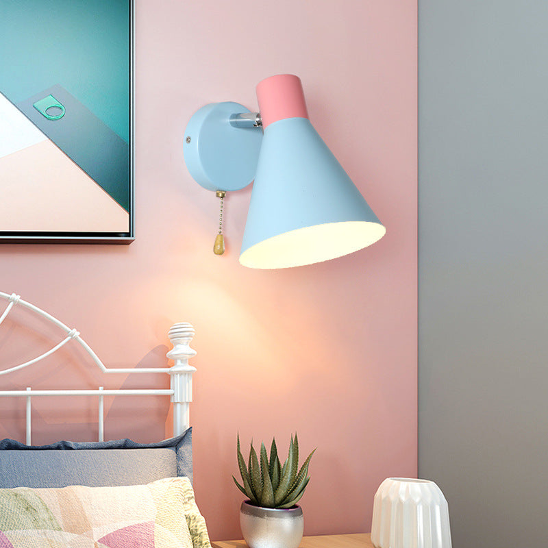 Iron Blue Cone Shade 1-Light Reading Wall Sconce Lamp