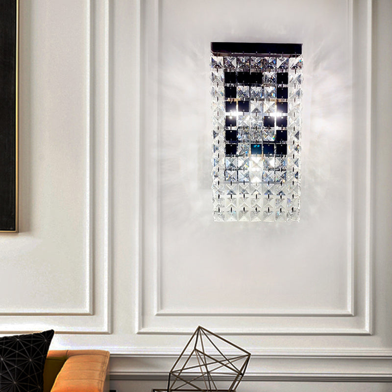 Rectangular Steel Crystal 3-Light Wall Sconce Lamp
