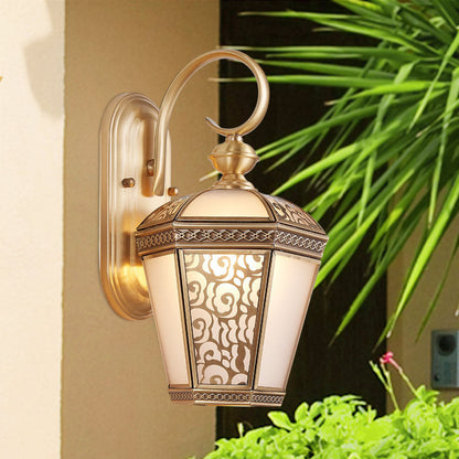Brass Glass Hexagonal Lantern 1-Light Wall Sconce Lamp