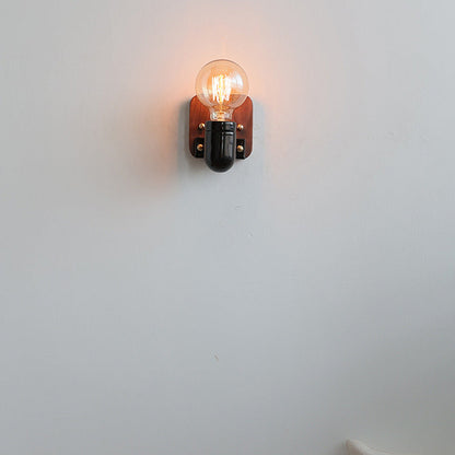 Ceramic Glass Shade Wood Base 1-Light Wall Sconce Lamp