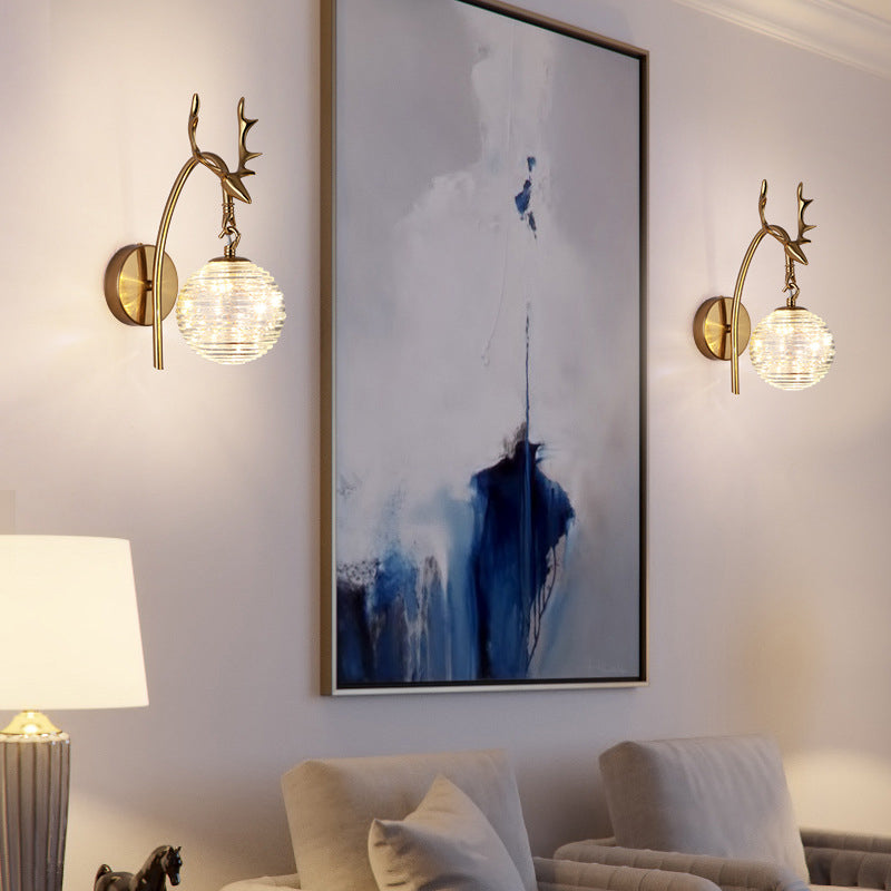 Round Ball Antler Iron Glass LED Wall Sconce Lamp