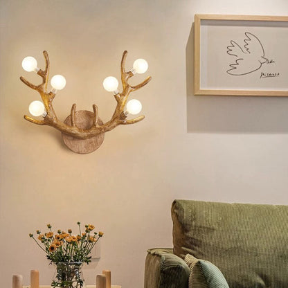 Resin Tree Branch Glass Ball 6-Light Wall Sconce Lamp