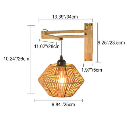 Rope Solid Wood Lantern Cage 1-Light Wall Sconce Lamp