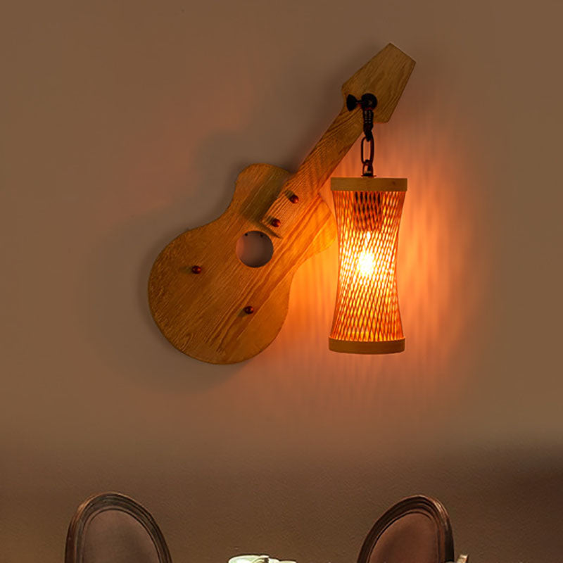 Wooden Violin Cylinder Shade 1-Light Wall Sconce Lamp