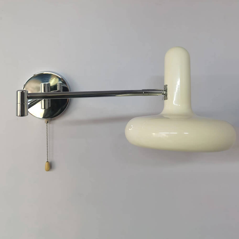 Cream Rocker Arm Round Retractable 1-Light Wall Sconce Lamp