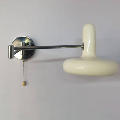 Cream Rocker Arm Round Retractable 1-Light Wall Sconce Lamp