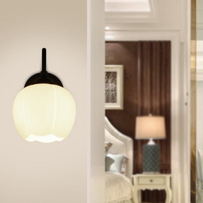 Minimalist Floral Iron Glass 1-Light Wall Sconce Lamp