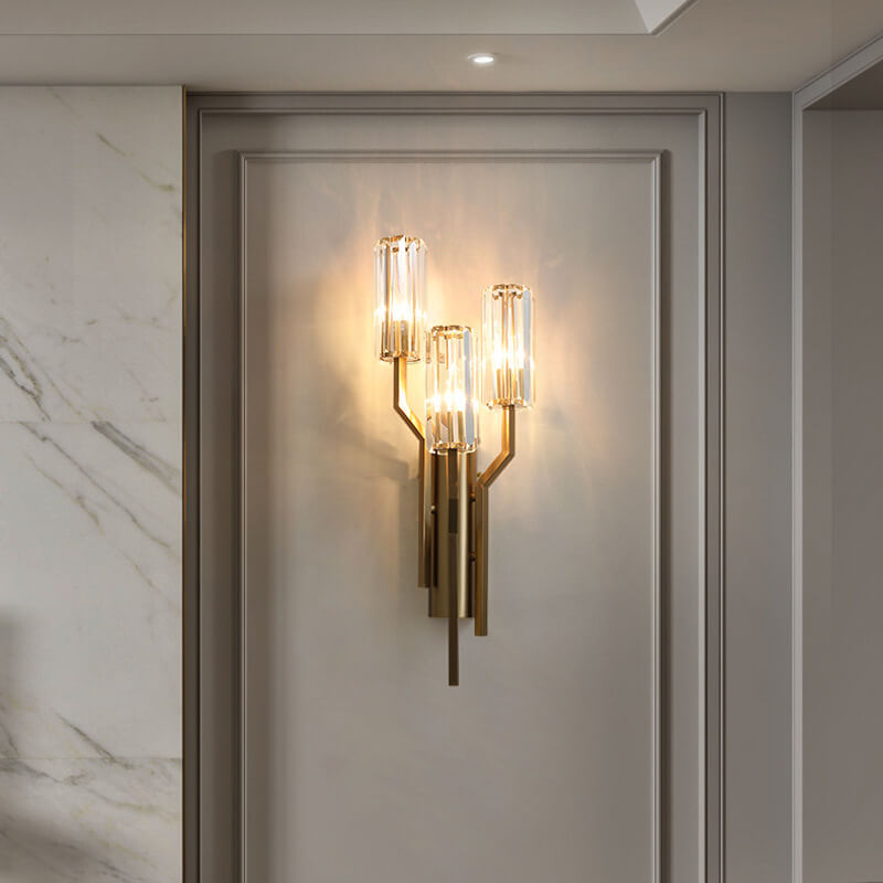 Luxury Cylinder Hardware Crystal 3-Light Wall Sconce Lamp