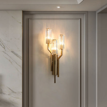 Luxury Cylinder Hardware Crystal 3-Light Wall Sconce Lamp