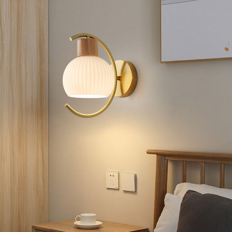 Ball Stripe Acrylic Wood Iron 1-Light Wall Sconce Lamp