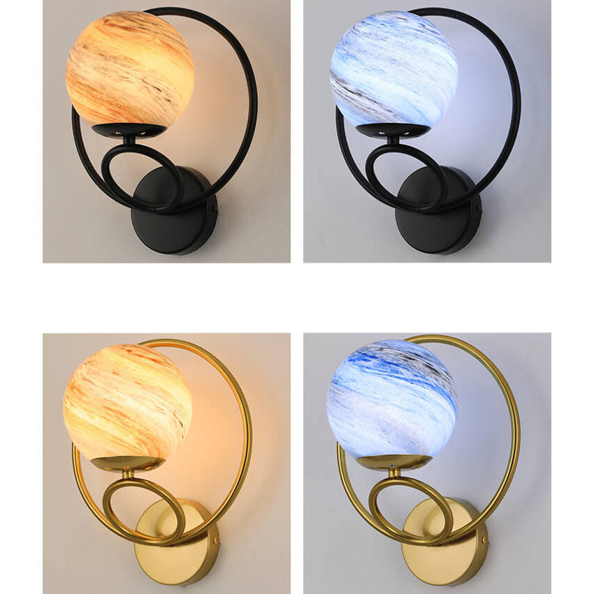 Creative Circle Planet Glass Iron 1-Light Wall Sconce Lamp