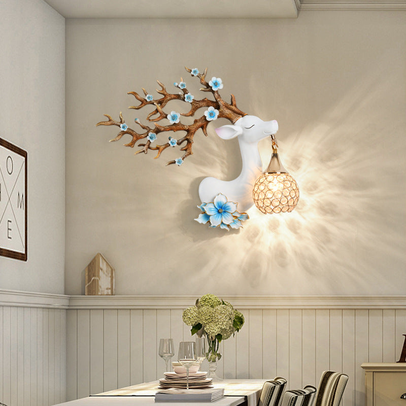 Resin Antler Crystal Ball Shade 1-Light Wall Sconce Lamp