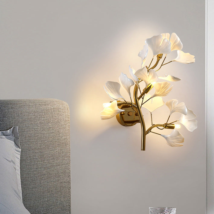 Ginkgo Leaf Iron Acrylic 4-Light Wall Sconce Lamp