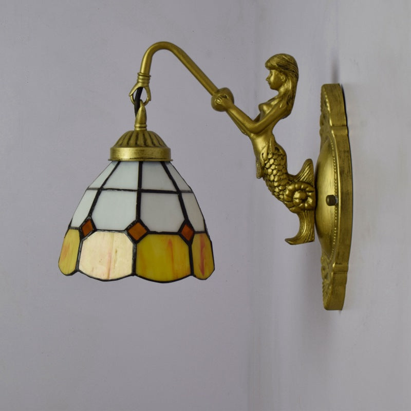 Tiffany Mermaid Resin Iron Glass 1-Light Wall Sconce Lamp