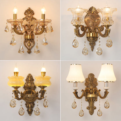 Candlestick Alloy Jade Crystal 2-Light Wall Sconce Lamp