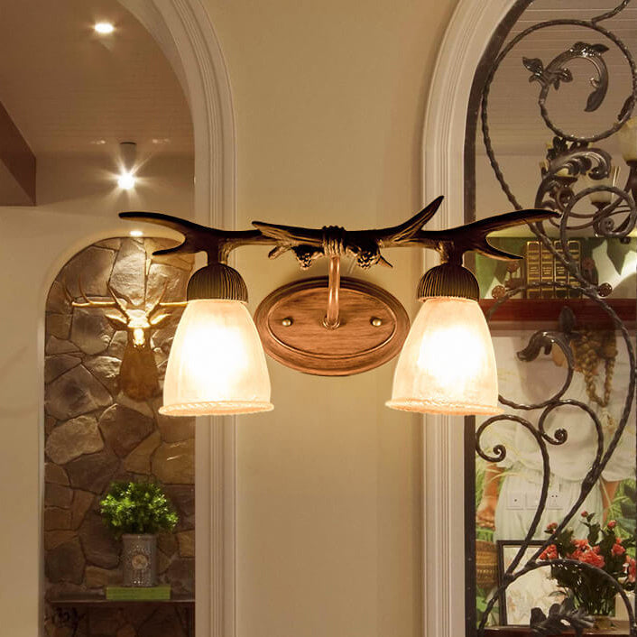 Antler Resin Faux Parchment Shade 2-Light Wall Sconce Lamp