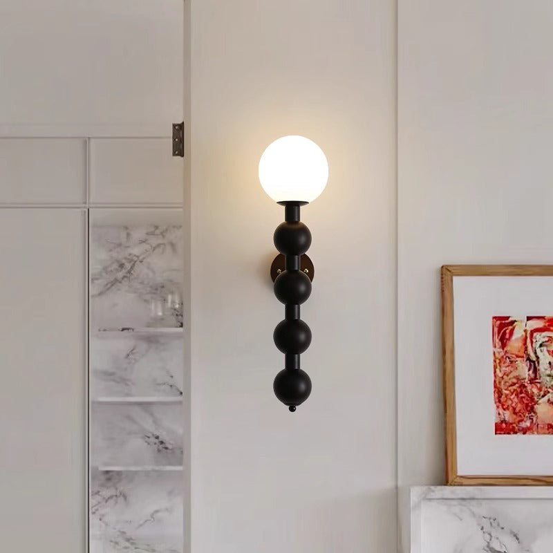 Cylinder Bead Wood Glass Metal 1-Light Wall Sconce Lamp