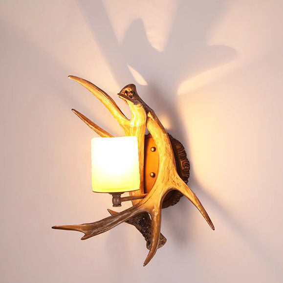 Resin Imitation Antler Glass Shade 1-Light Wall Sconce Lamp