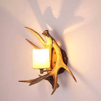 Resin Imitation Antler Glass Shade 1-Light Wall Sconce Lamp