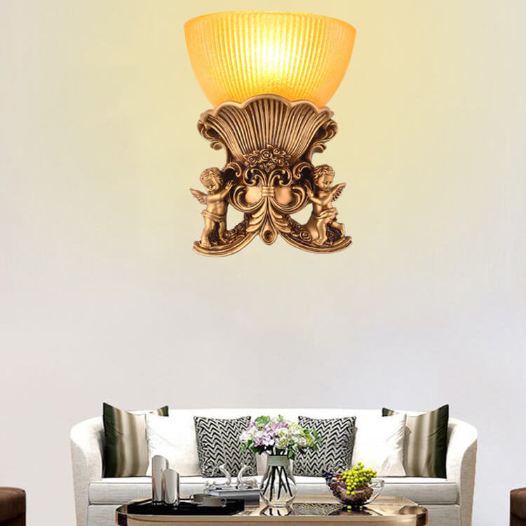 European Angel Striped Glass 1-Light Wall Sconce Lamp