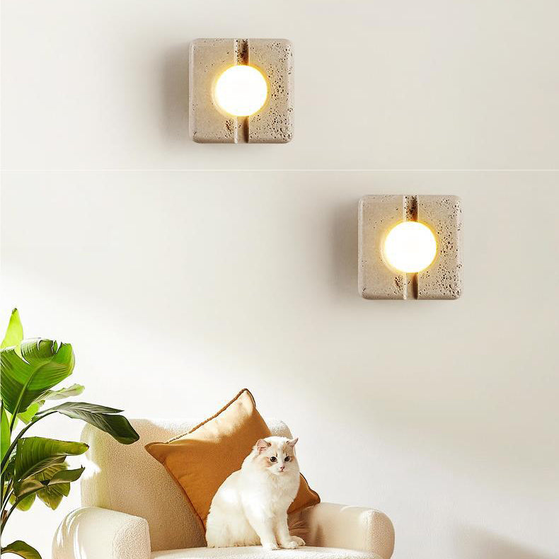 Retro White Travertine Square Shade LED Wall Sconce Lamp