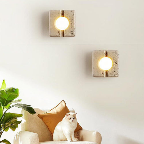 Retro White Travertine Square Shade LED Wall Sconce Lamp