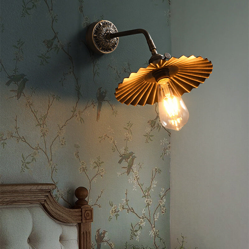 All Copper Round Pleats 1-Light Wall Sconce Lamp