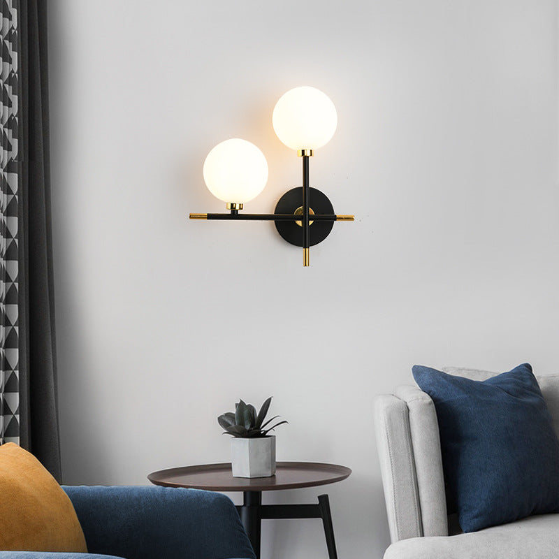 Scandinavian Glass Orb Iron 2-Light Wall Sconce Lamp