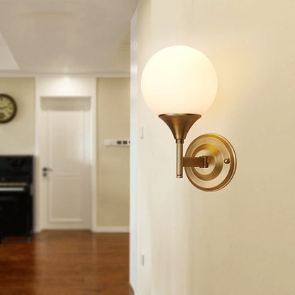Pure Orb Copper Frosted Glass 1-Light Wall Sconce Lamp