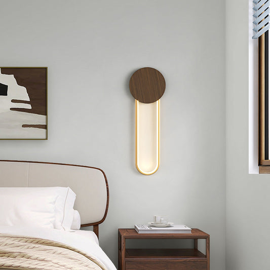 Minimalist Round Oval Wood Grain Iron LED Wall Sconce Lamp