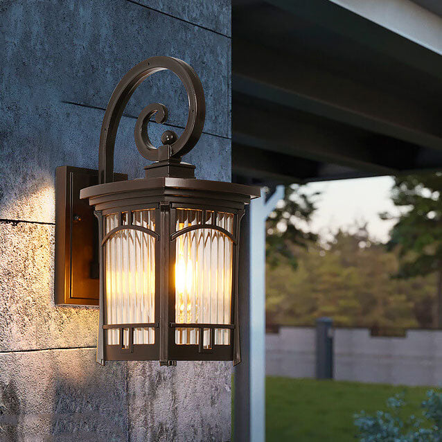 Square Carved 1-Light Outdoor Waterproof Wall Sconce Lamp
