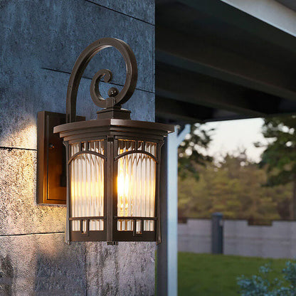 Square Carved 1-Light Outdoor Waterproof Wall Sconce Lamp