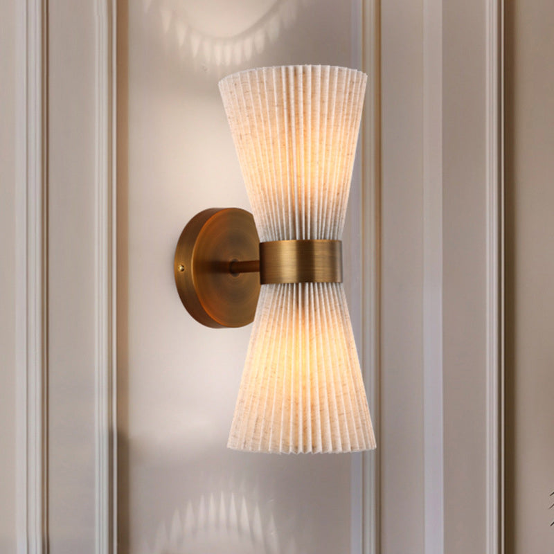 Minimalist Column Fabric Copper 2-Light Wall Sconce Lamp