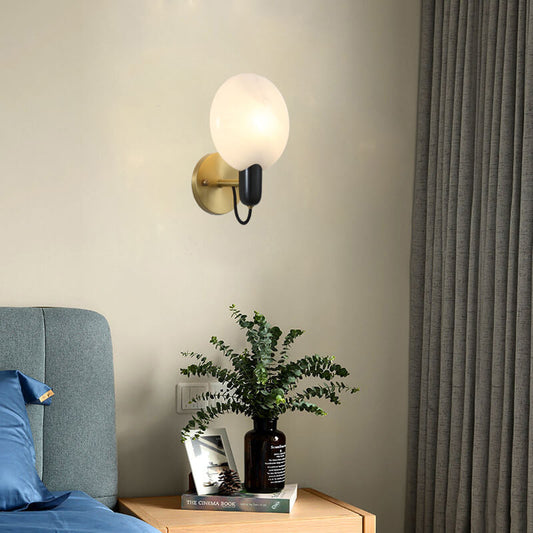 Light Brass Faux Marble Disc 1-Light Wall Sconce Lamp
