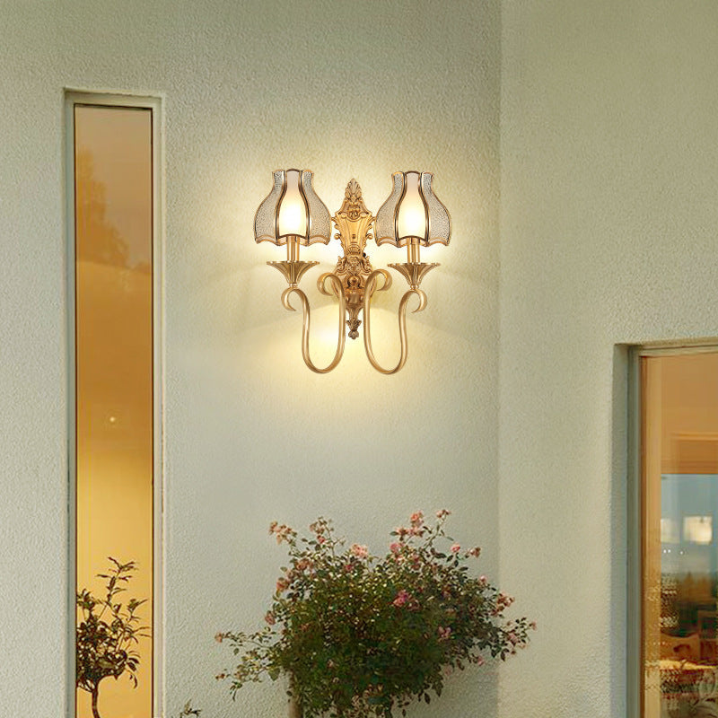European Light Copper Glass 1/2-Light Wall Sconce Light