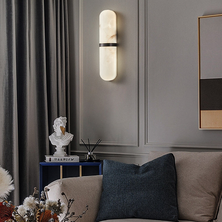 Chinese Marble Copper Cylinder LED Wall Sconce Lamp