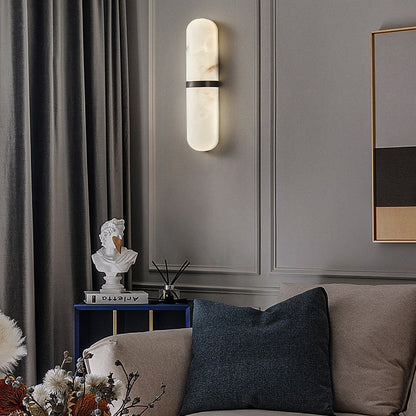 Chinese Marble Copper Cylinder LED Wall Sconce Lamp