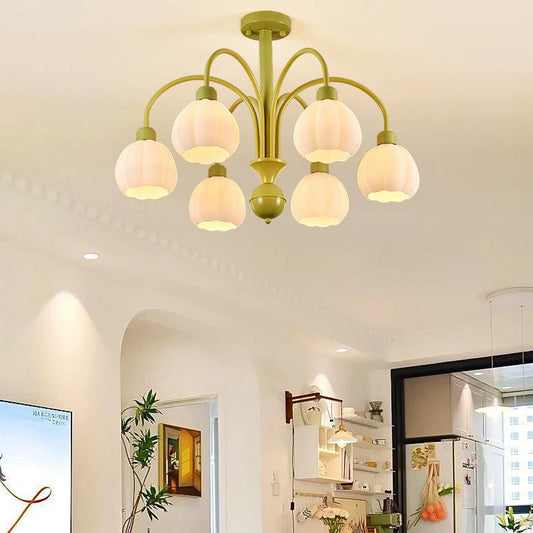 Minimalist Cream Pumpkin Metal Glass 4/6 Light Chandelier