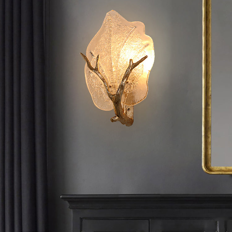 Copper Glass Leave Branch 1/2 Light Wall Sconce Lamp
