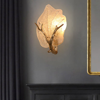 Copper Glass Leave Branch 1/2 Light Wall Sconce Lamp