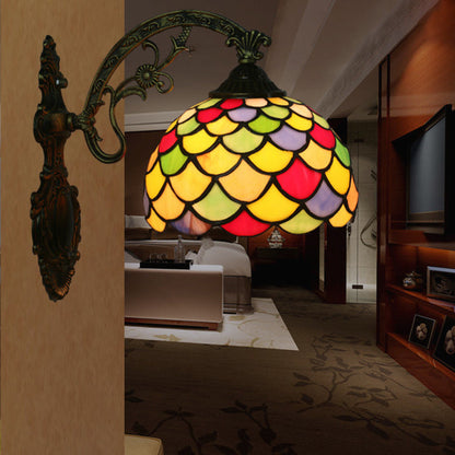 Tiffany Stained Glass Alloy Dome 1-Light Wall Sconce Lamp