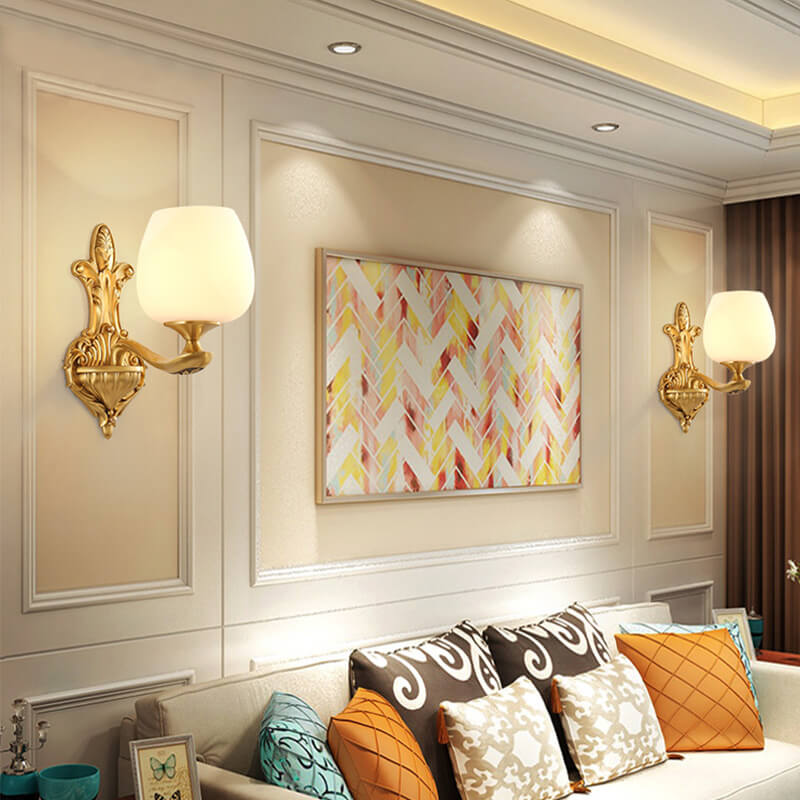 Light Glass Gold-Finished Frame 1/2 Light Wall Sconce Lamp