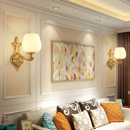 Light Glass Gold-Finished Frame 1/2 Light Wall Sconce Lamp