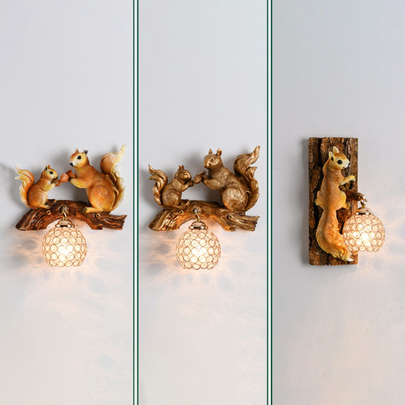 Creative Squirrel Resin Crystal 1-Light Wall Sconce Lamp