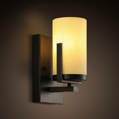 European Cylindrical Iron Glass 1-Light Wall Sconce Lamp
