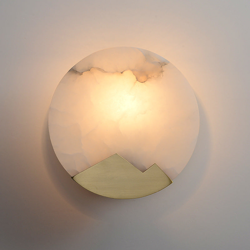 Luxury Round Full Copper Marble 1-Light Wall Sconce Lamp