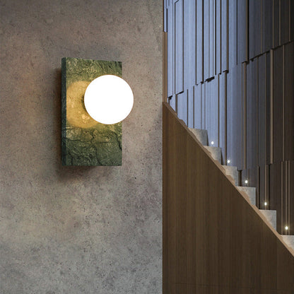 Marble Square Base Glass Ball 1-Light Wall Sconce Lamp
