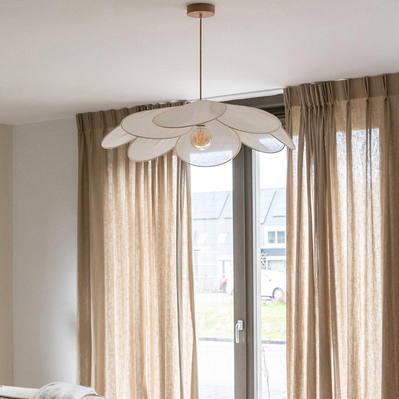 Contemporary Boho Petal Fabric Lampshade 1-Light Pendant Light For Living Room