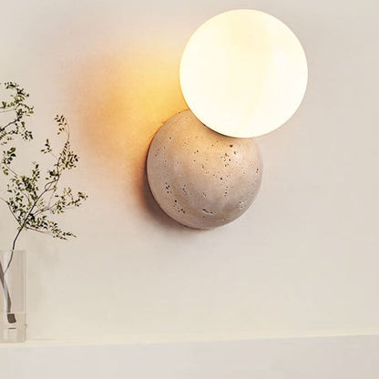 Japanese Round Ball Stone 1-Light Wall Sconce Lamp